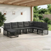 Set di divani da esterno 8 pcs Nero e Grigio scuro Poliestere