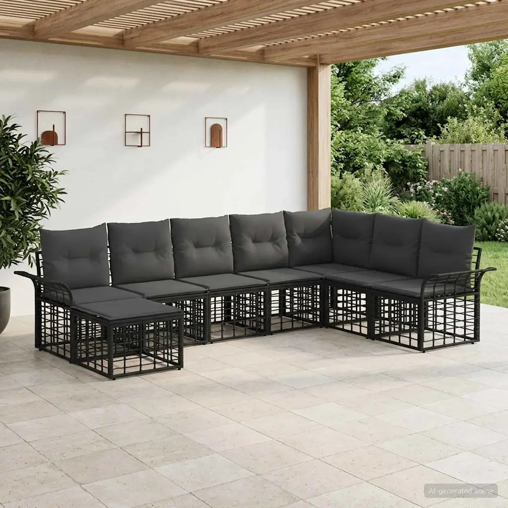 Set di divani da esterno 8 pcs Nero e Grigio scuro Poliestere