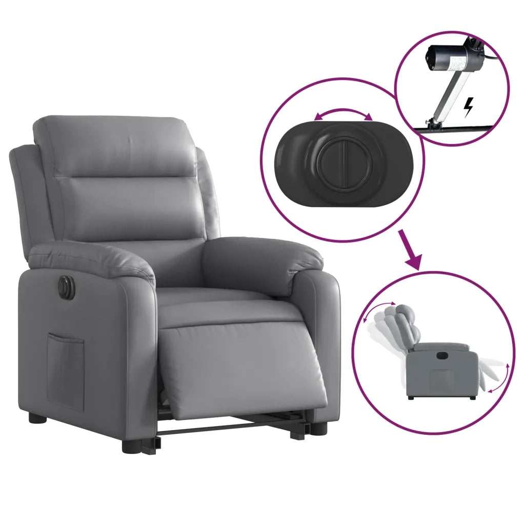 Poltrona Alzapersona Reclinabile Grigio in Similpelle 3205059