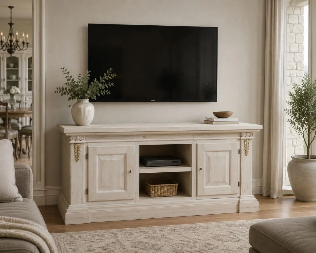 Porta tv 2 porte in legno grezzo arte povera  l.158 p.60 h.62 (401) - Mobili 2G