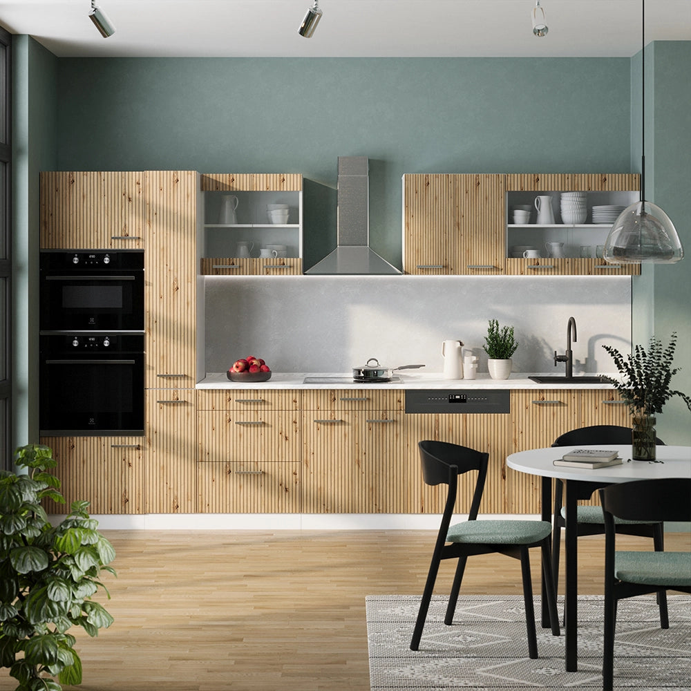 Vicco Cucina componibile Rovere artigianale/bianco 350 cm con armadio alto, PL Rovere
