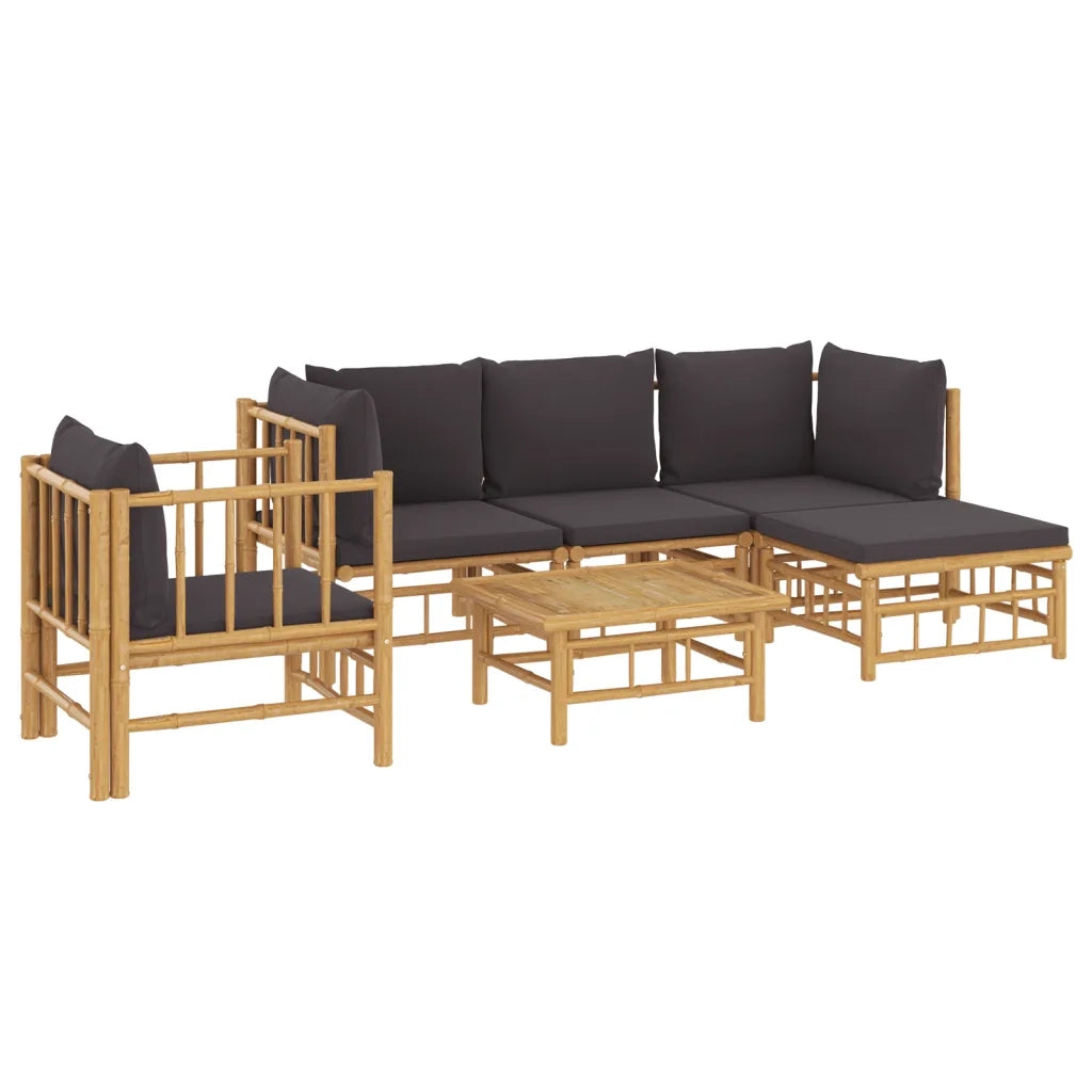 Set Salotto da Giardino 6pz con Cuscini Grigio Scuro Bambù 3155211