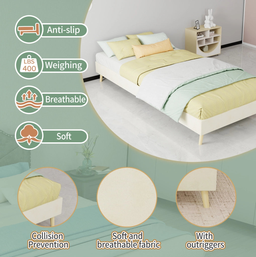 Letto singolo imbottito 90x200 cm con testiera a forma di cartone; beige