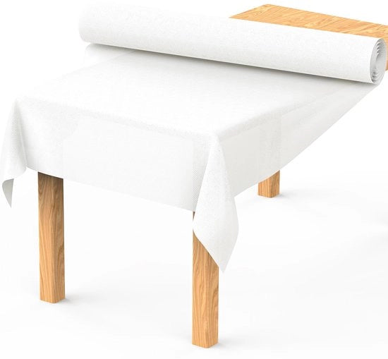 Tela da tavolo in rotolo, 1,1 m × 20 m, Tessuto non tessuto, Rotolo di tovagliato da tavolo in carta, Tavolo da festa, Tavolo da birra, Tavolo da festa lavabile per matrimonio, compleanno, matrimonio, bianco