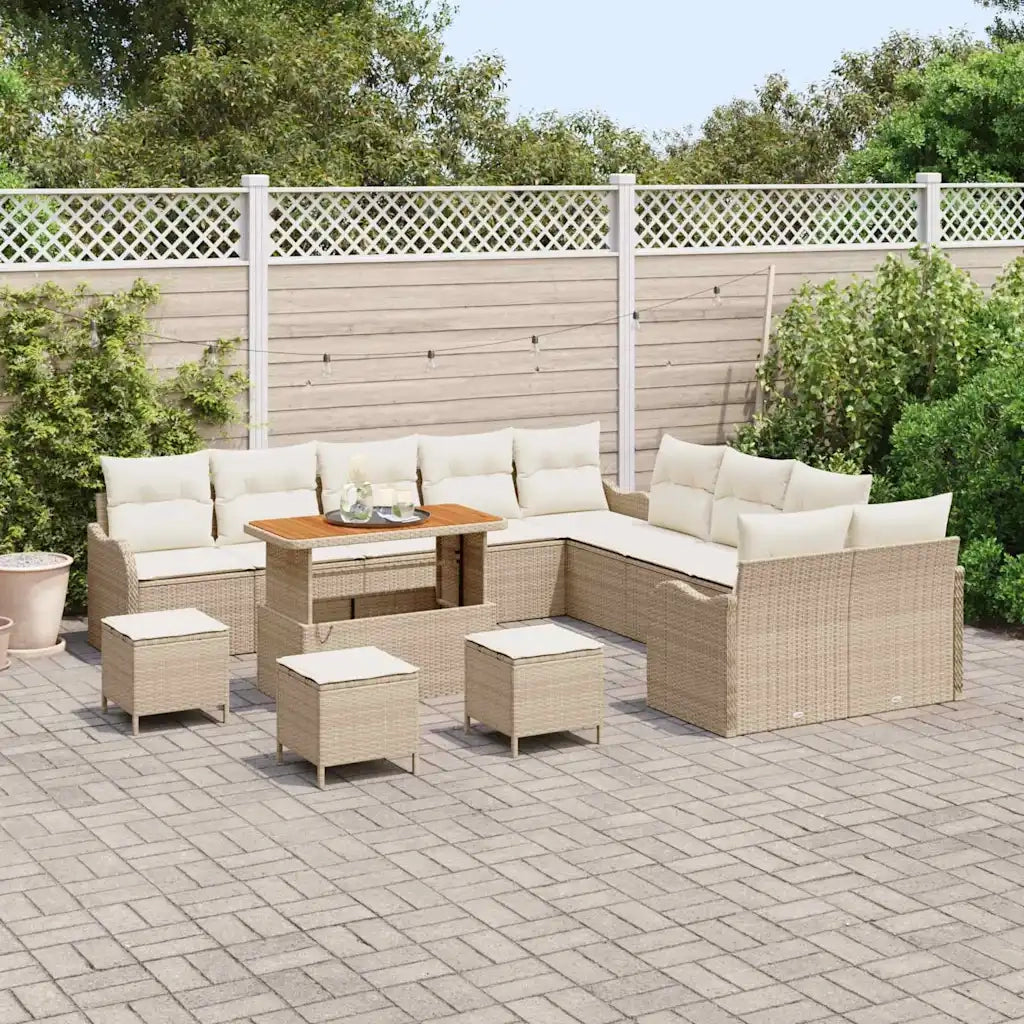 Set Divano da Giardino 14 pcs Beige polyrattan