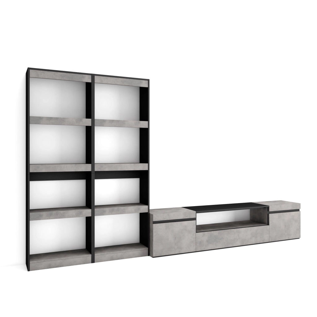 Mobile TV, Soggiorno, 320x35x186cm, Per TV fino a 80", Set di mobili, grigio cemento RF2605