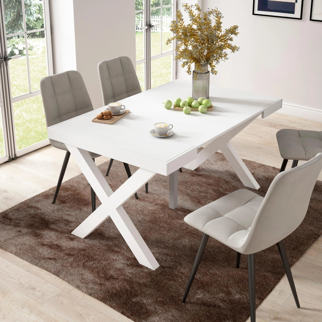 Consolle allungabile, 58 fino 140x90x73cm, Per 6 persone, Gambe in legno, Bianco RF2725