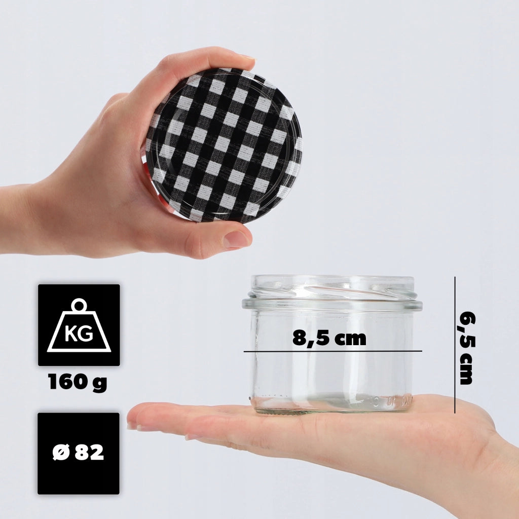 KADAX Tartu barattoli di vetro 235ml 50pz 82mm + coperchio "Griglia nera"