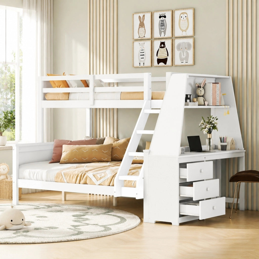 Letto a castello per bambini 90x200/140x200 cm con scrivania