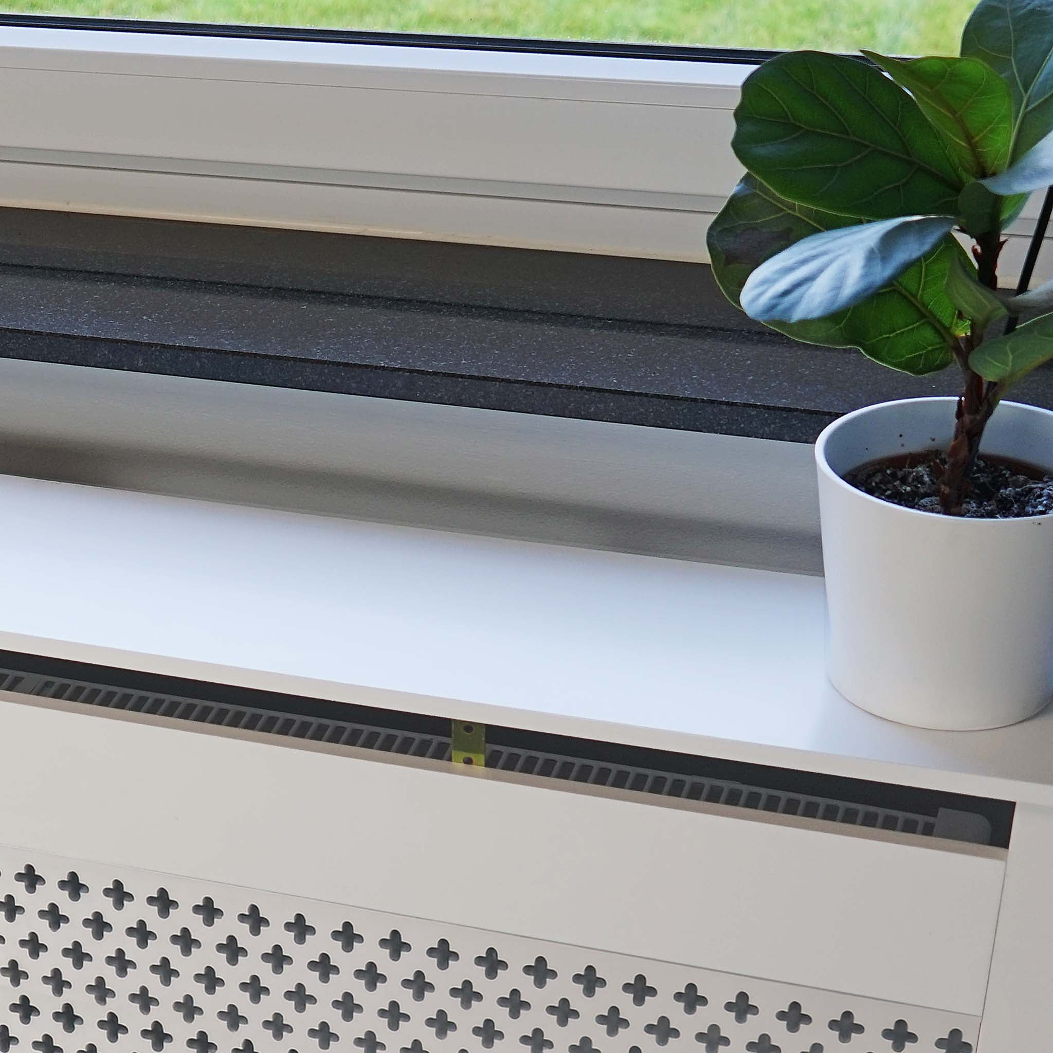 Toboli Copritermosifoni in legno bianco 112 x 19 x 82 cm, copri termosifone in MDF, pannello in legno per radiatori, elegante mobile copritermosifone