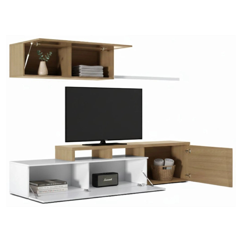 Mobile Soggiorno Amitraz, Parete Attrezzata 7 Ripiani, 200x41x44h cm Marrone Rovere