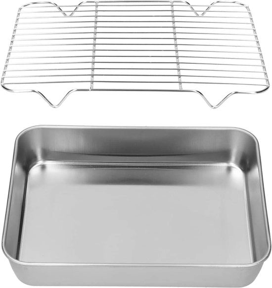 Piastra di cottura in acciaio inossidabile premium con rivestimento antiaderente per cottura salutare e cucina - acciaio inossidabile (26,5 * 20,5 * 5CM)