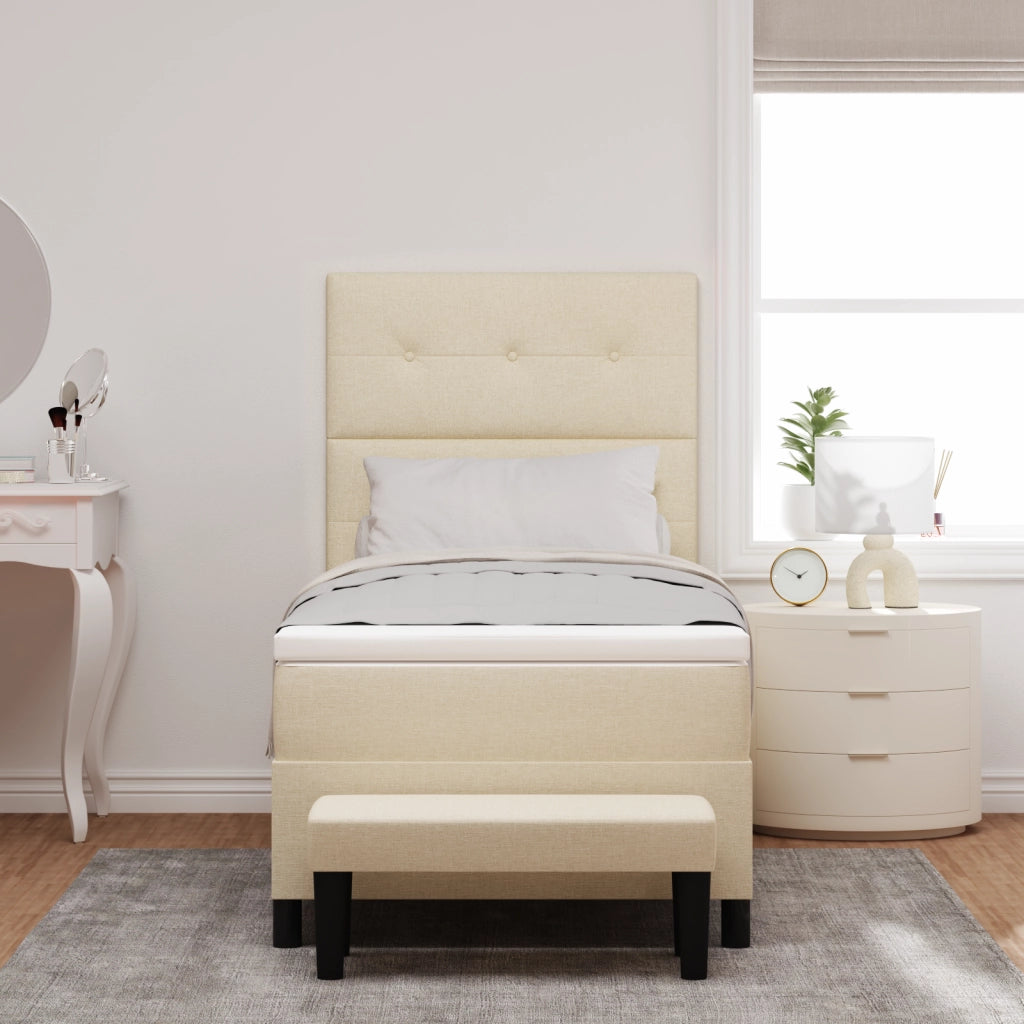 Letto Box Spring con Materasso e Panchina Crema 90 x 200 cm Tessuto