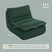 Sedia da Terra Moderna e Imbottita in Tessuto Effetto Velluto Verde e Schiuma, 82x103x75 cm