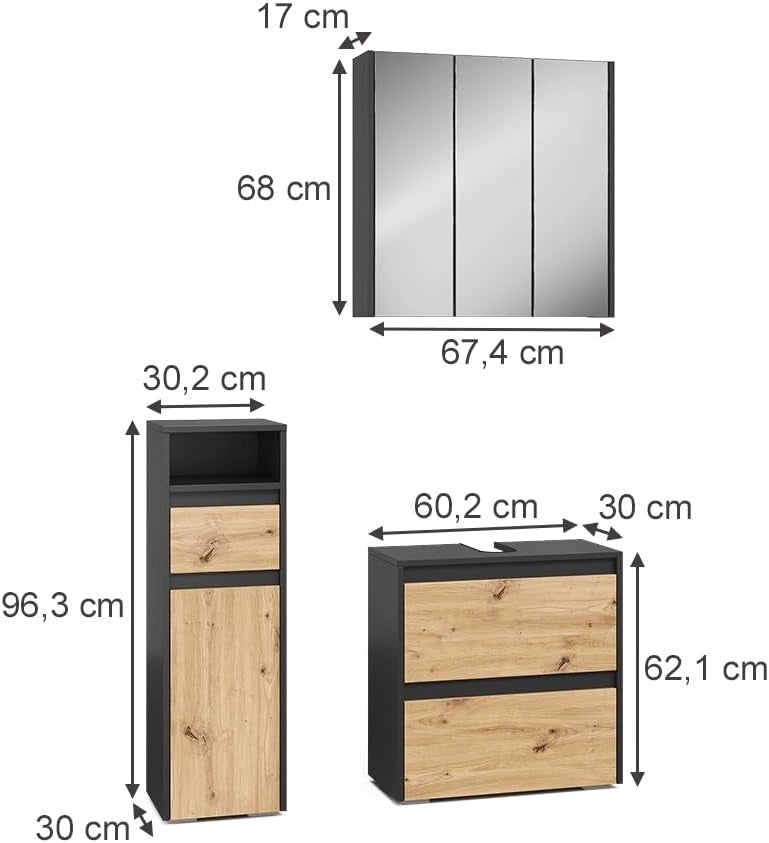 Set di mobili da bagno Majest, Antracite/Artisan, 3 parti