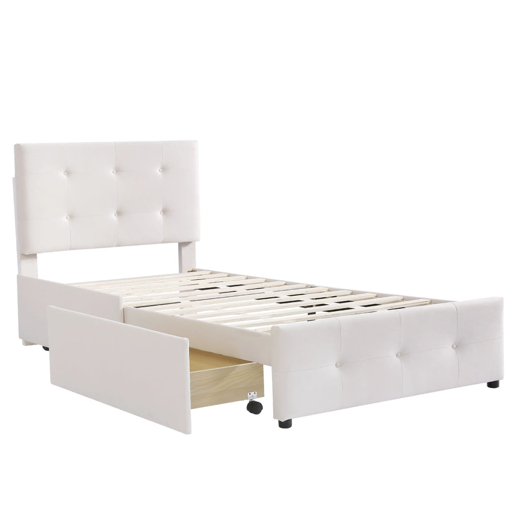 Letto imbottito 90x200 cm con cassetto; velluto beige (Senza materasso)
