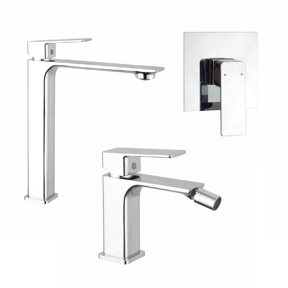 Set miscelatori: lavabo alto bidet senza scarico e incasso doccia monocomando cromato | Ingrid