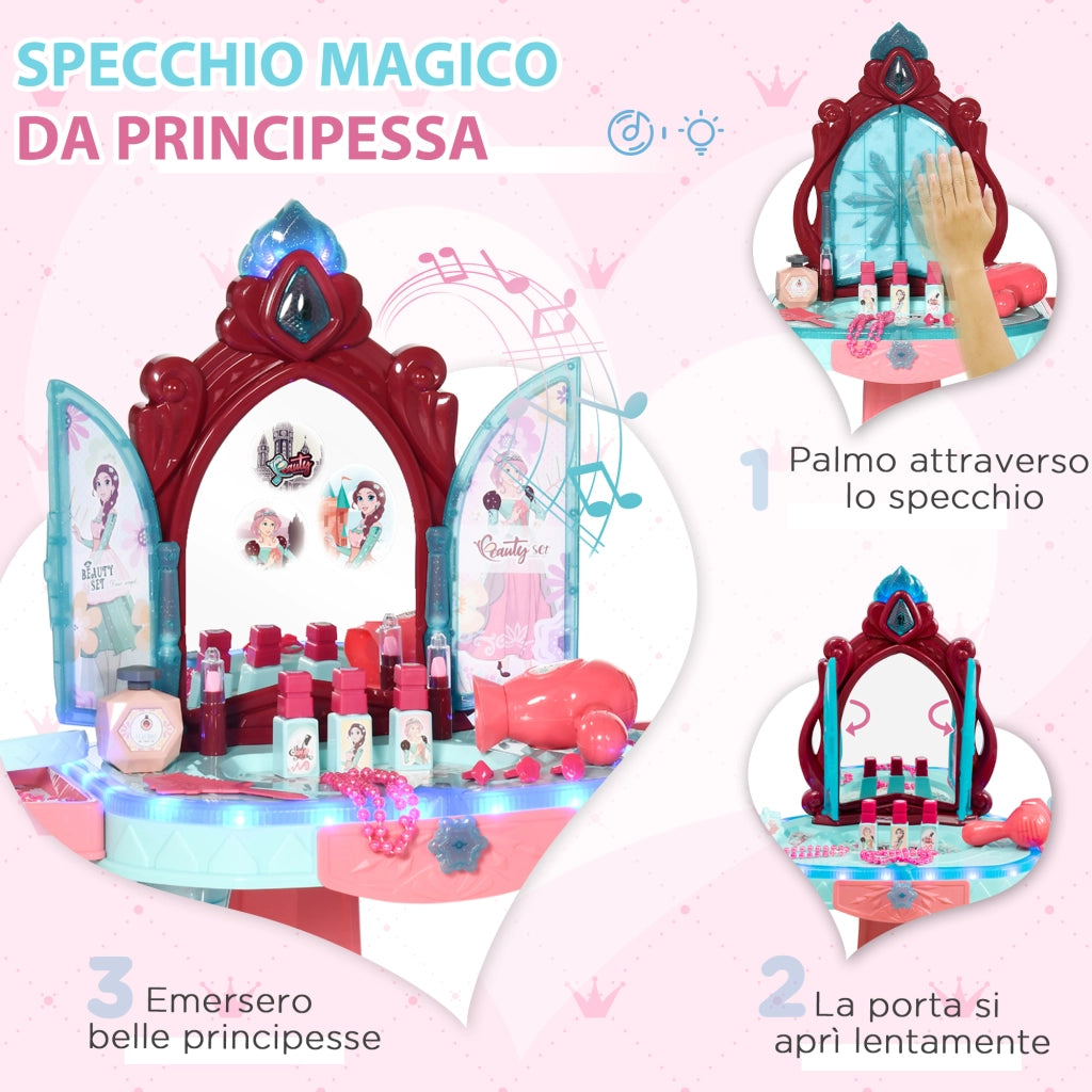 Set Toeletta con Sgabello per Bambini da 3-6 Anni, Luci, Musica e Accessori Inclusi