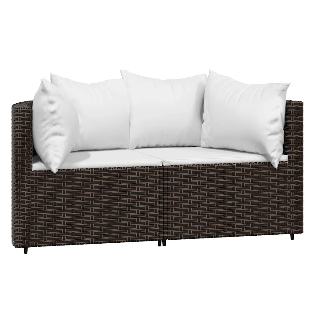 Divani Angolari da Giardino con Cuscini 2pz-Sofa da giardino Polyrattan Marrone