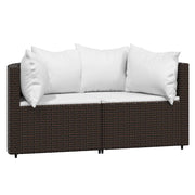 Divani Angolari da Giardino con Cuscini 2pz-Sofa da giardino Polyrattan Marrone