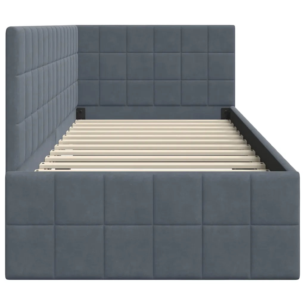 Letto singolo | Letto per adulti | Cornice del letto ad angolo Grigio scuro 80 cm x 200 cm Velluto