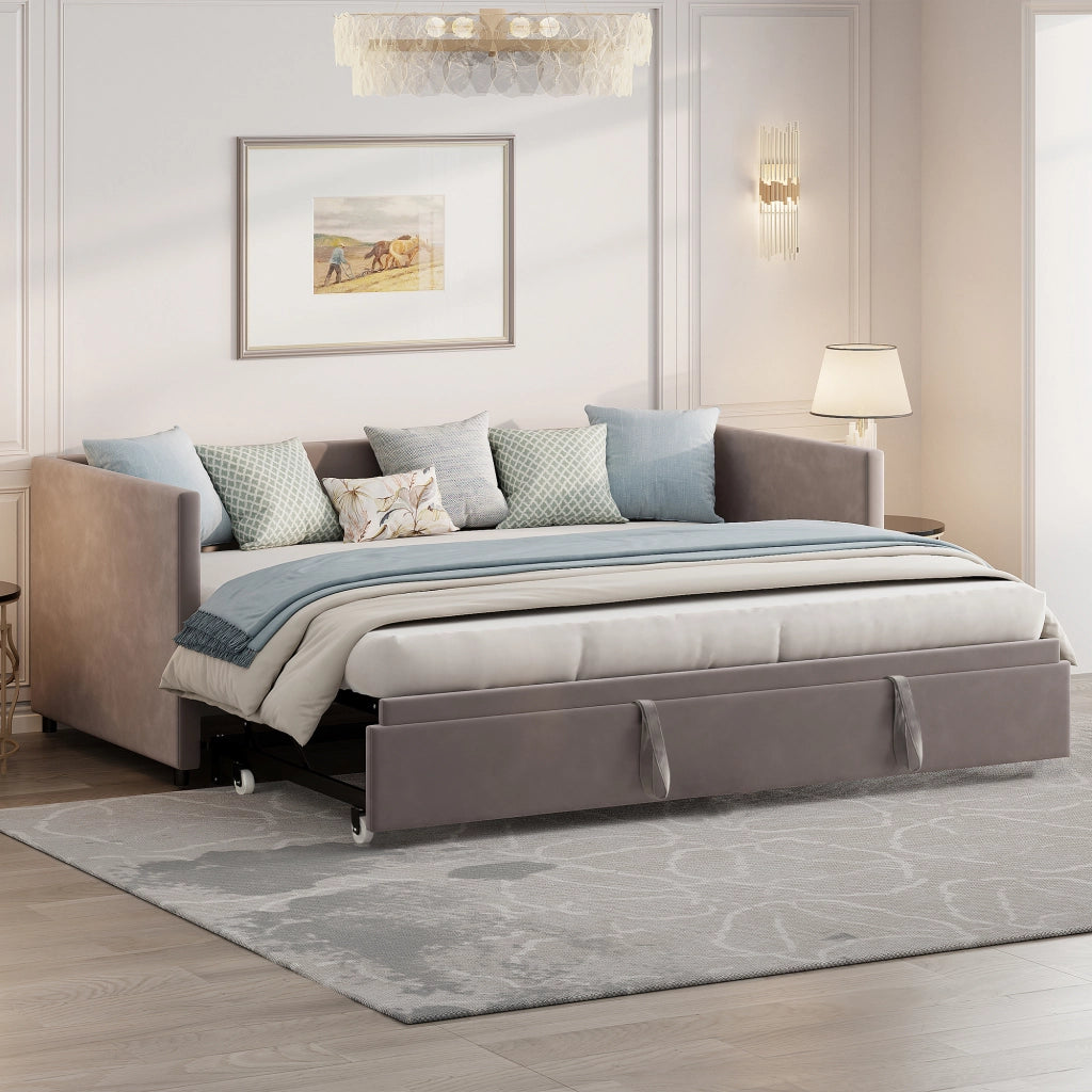 Divano letto in velluto grigio, trasformabile in 3 configurazioni, struttura robusta portata 300kg, divano multifunzione per soggiorno