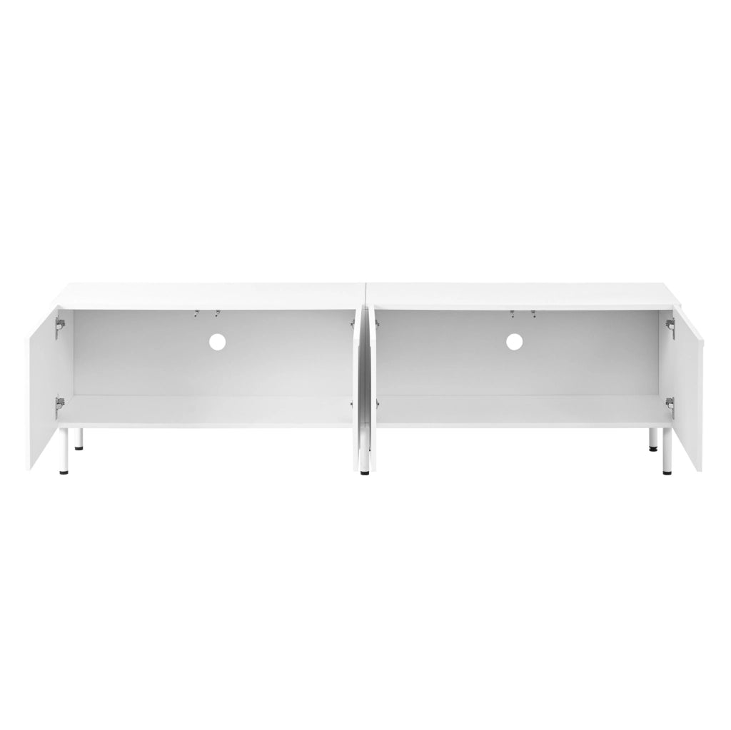 Credenza TV 180x35x49 cm con 4 ante; due spazi separati; in MDF e pannello truciolare; bianco