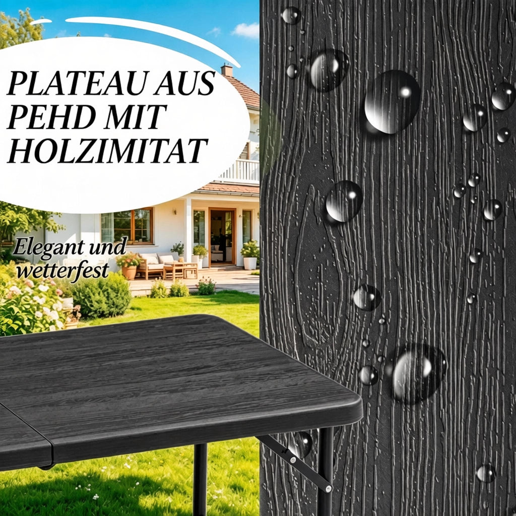 TAVOLO da giardino pieghevole regolabile 118x60x74 cm HDPE nero/grigio scuro