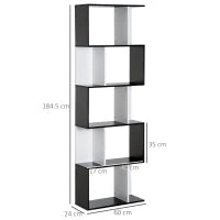 Mobile Libreria in Legno a 5 Ripiani con Divisorio, 60x24x184.5 cm, Bianco e Nero