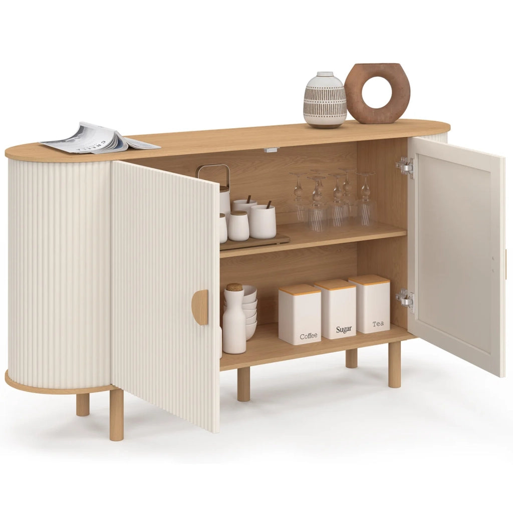 IDMarket - Credenza KANEL a 2 ante beige e legno effetto scanalato da 140 cm