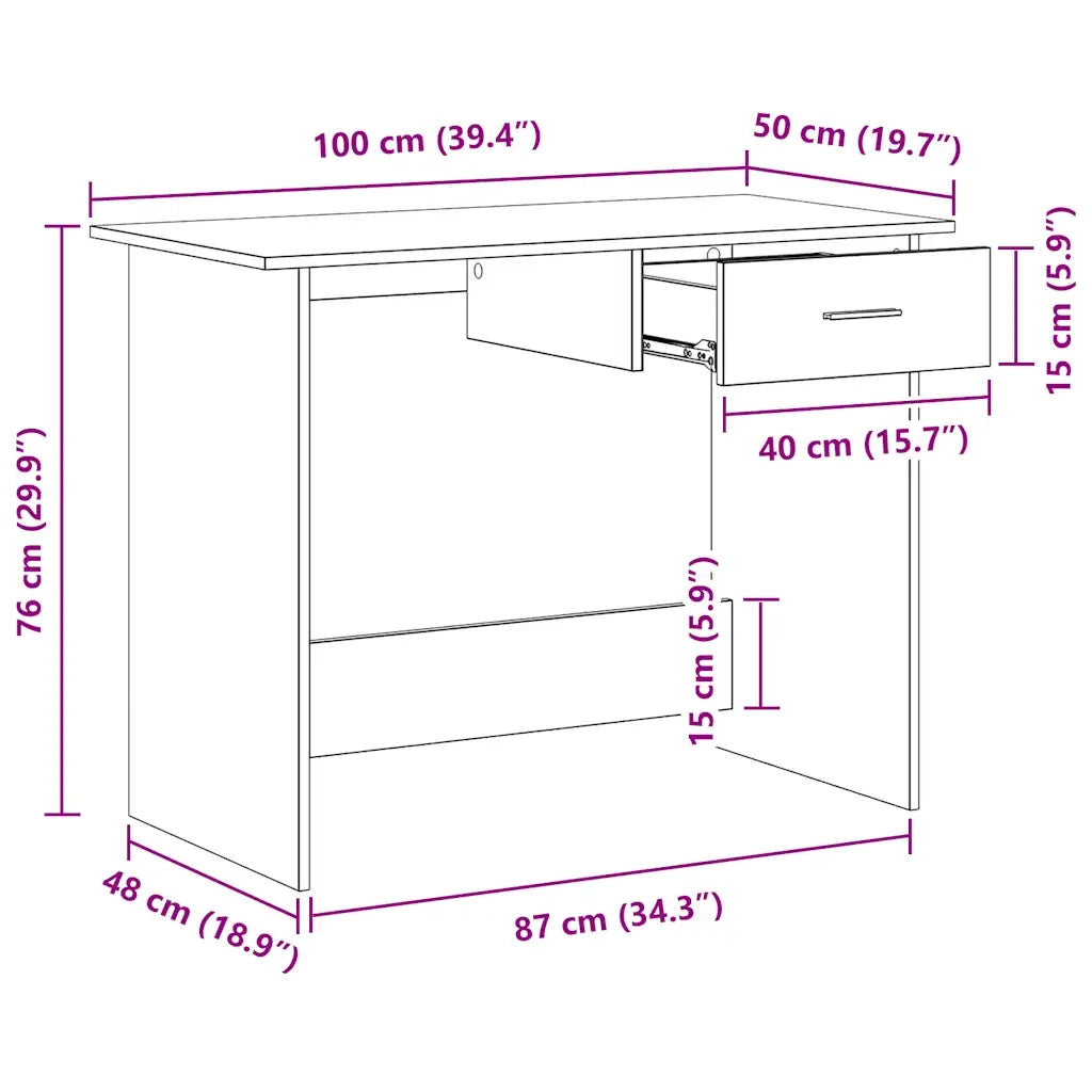 Scrivania Grigio Cemento 100x50x76 cm in Legno Multistrato 800553