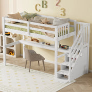 OKWISH Letto a Soppalco 90×200 cm, Letto Singolo con Scrivania, Cassetti Contenitore e Mensole, senza Materasso, in Pino, Bianco