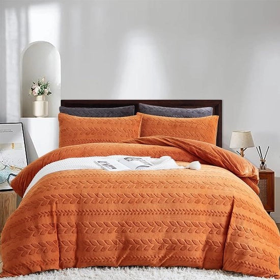 Coperta invernale, 200 x 200 cm, flanella, velluto di corallo, flanella, caramello, coperta reversibile, cuscino soffice come un orsacchiotto, tocca come il cashmere, coperta da letto con chiusura a raccatto e 2 cuscini con copri.