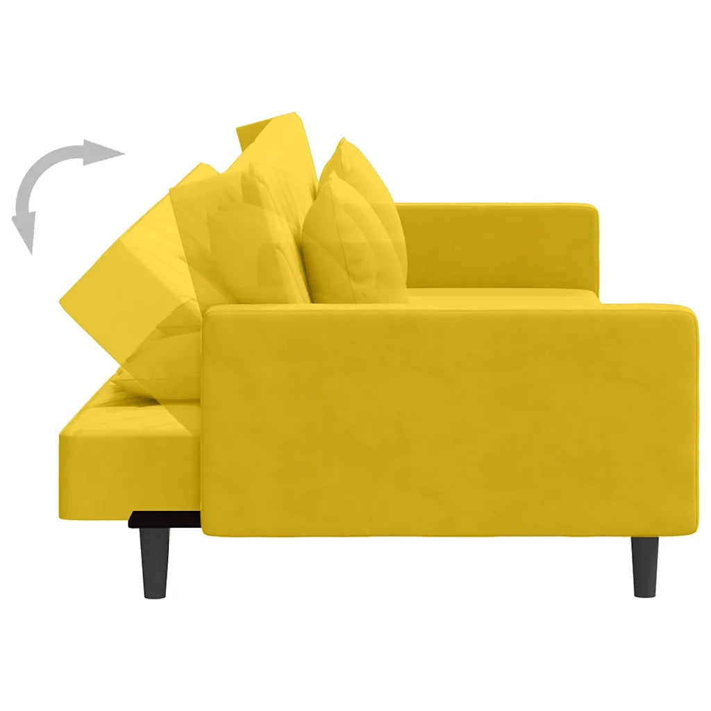 Divano Letto a 2 Posti con 2 Cuscini Giallo in Velluto 375924
