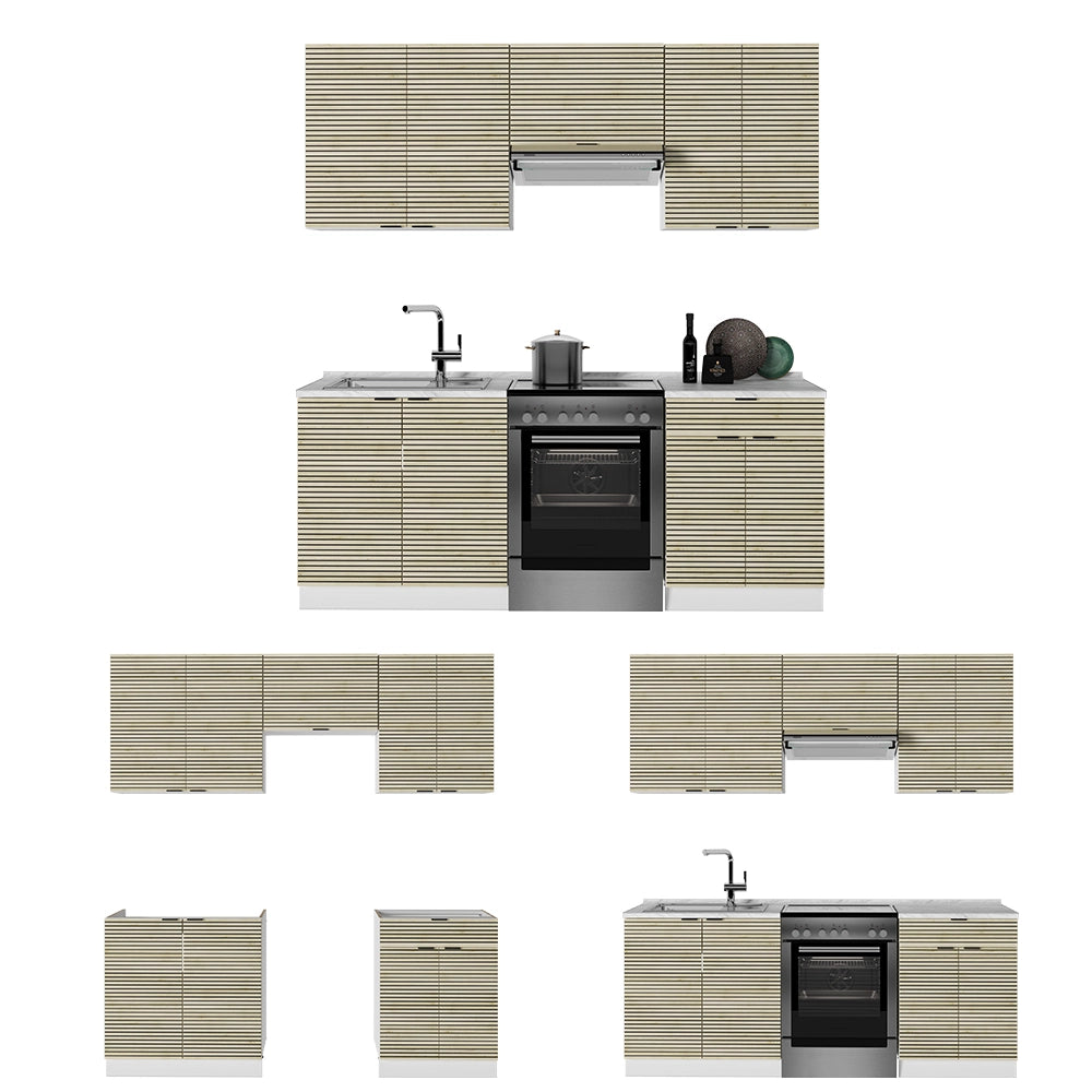 Cucina componibile Fame-Line Pannello in quercia/Bianco 200 cm, PL Marmo Vicco