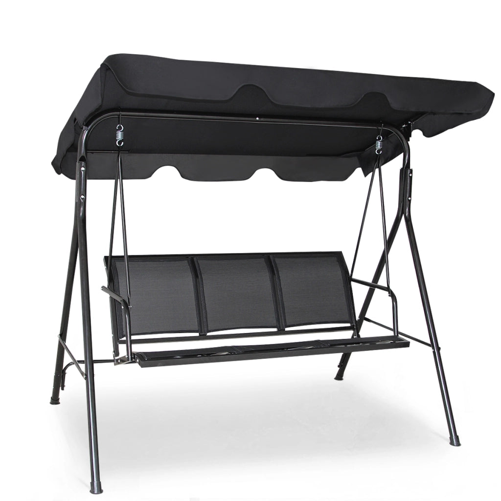 Dondolo a 3 posti con oscurante da giardino Altalena adulti da esterno 170x110x150cm Nero-Dondoli