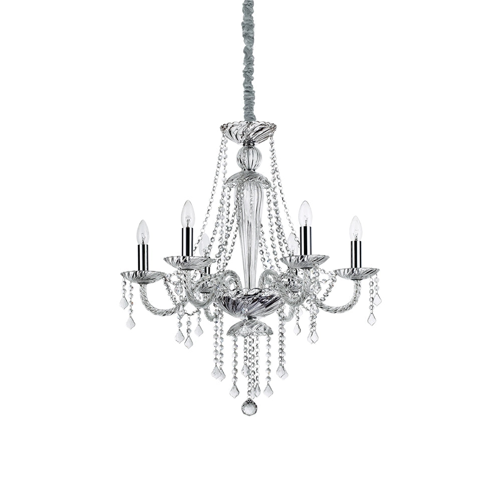 Lampadario Classico Amadeus Metallo-Cristallo Trasparente 6 Luci E14