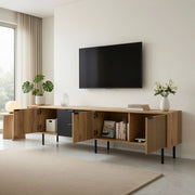Cassettiera per TV nera e naturale in truciolare lunga 208 cm