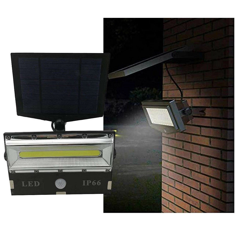 Trade Shop - Faro Faretto Led Sensore Movimento E Pannello Solare Ricaricabile Luce Bianca -