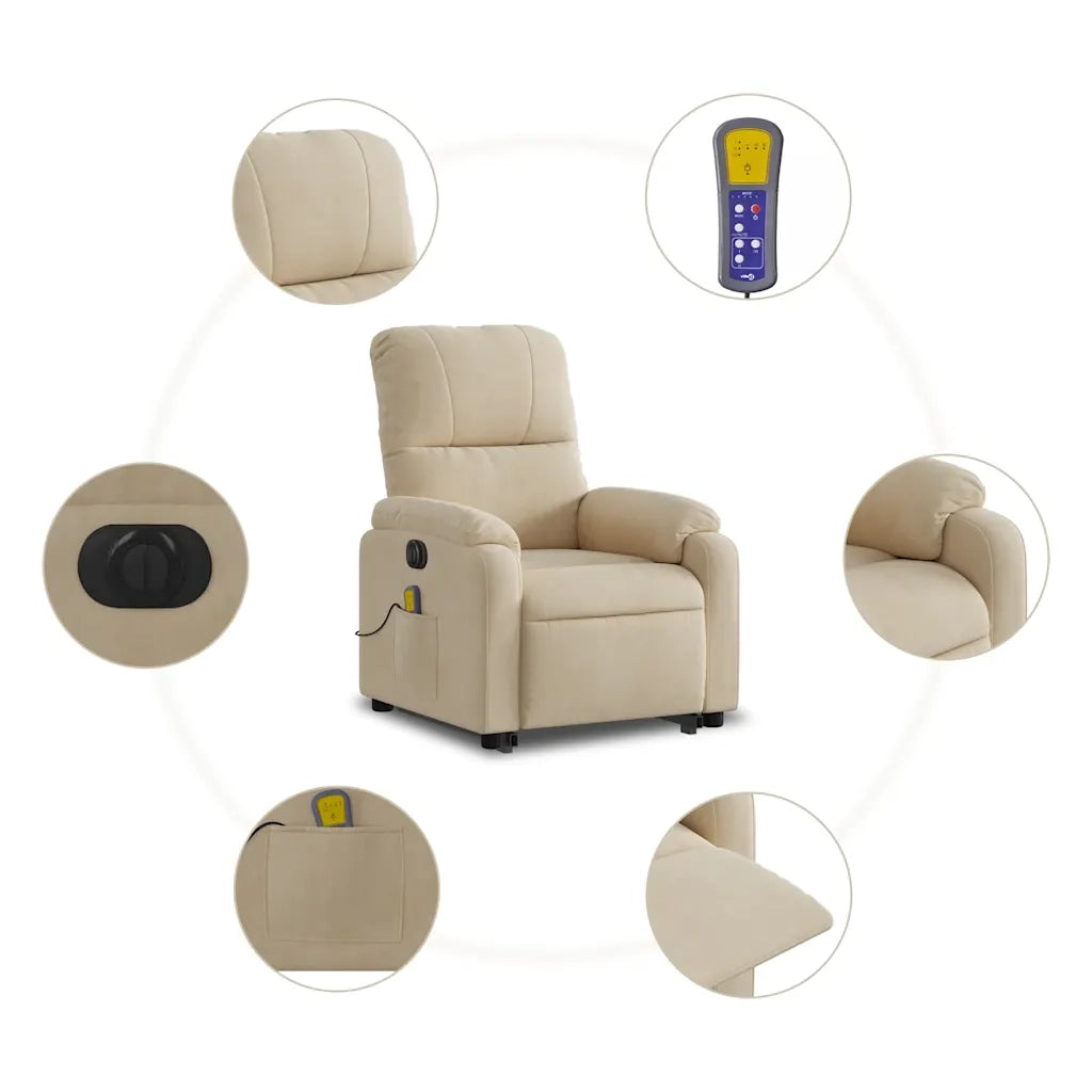 Poltrona Alzapersona Reclinabile Massaggiante Crema Microfibra 3204954