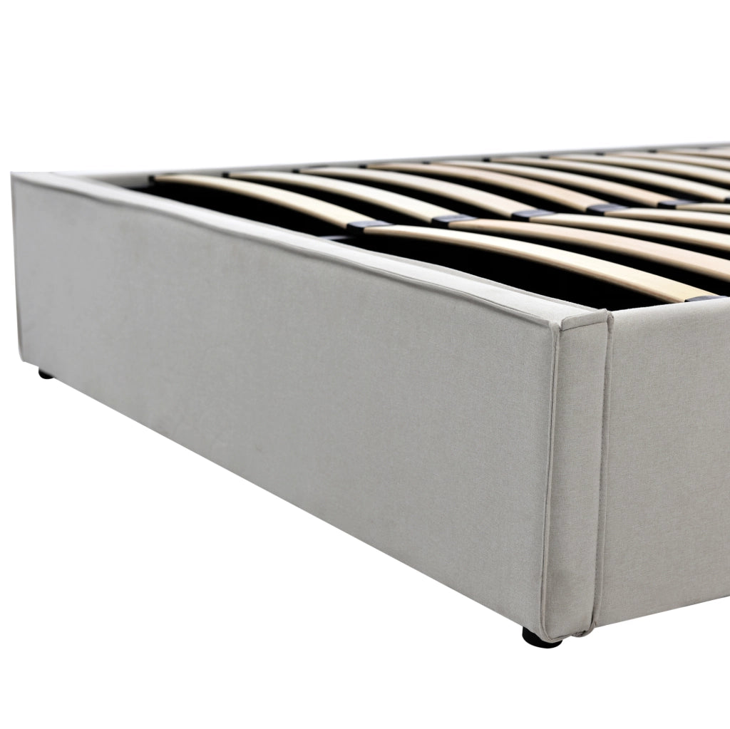 Letto imbottito ULEVR 160x200 cm con contenitore e rete sollevabile, cotone grigio chiaro