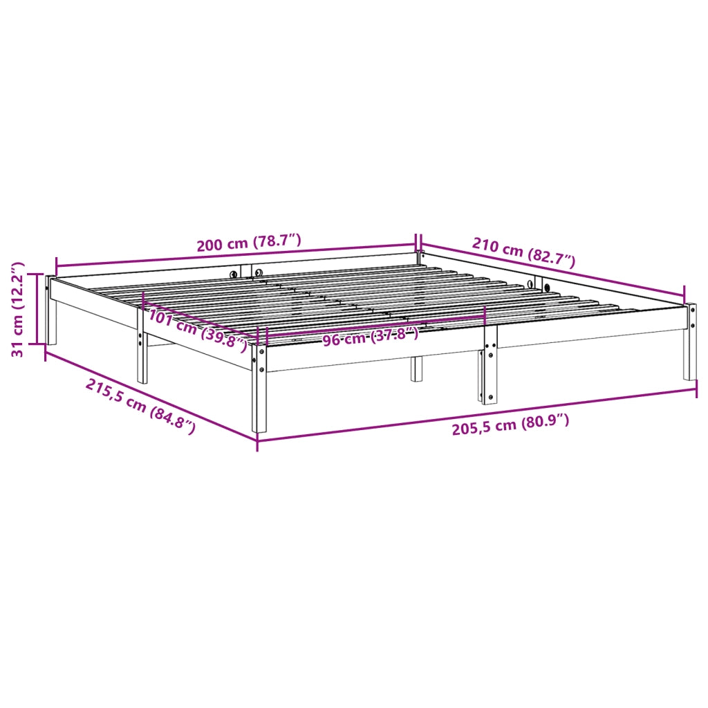 vidaXL Letto Extra Lungo senza Materasso 200x210 cm in Legno di Pino