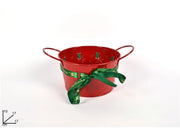 Secchiello in Metallo Decorativo Natale Natalizio Rosso con Nastro 17 x 10 cm
