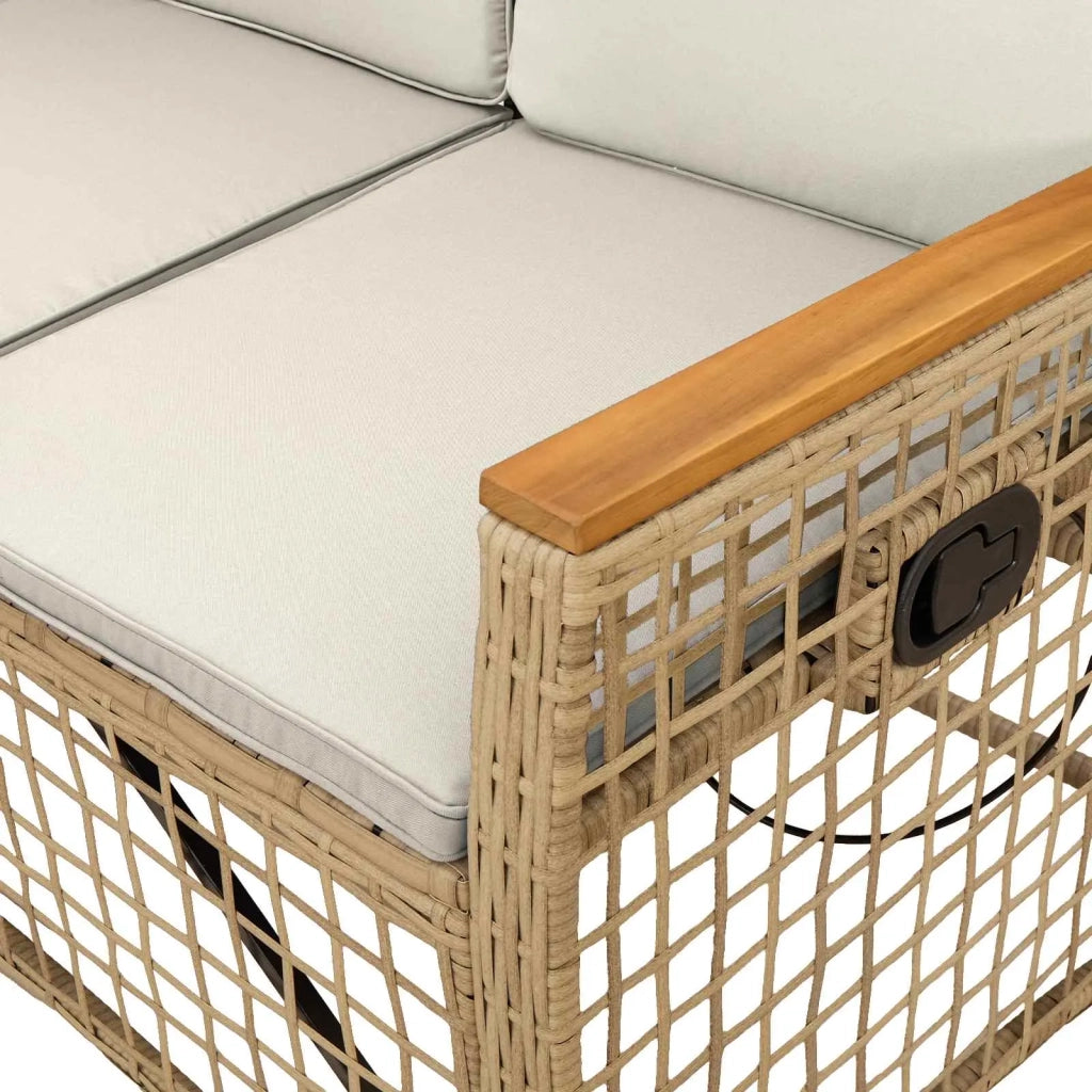 Set di Divani Recliner da Giardino Beige e Bianco Crema