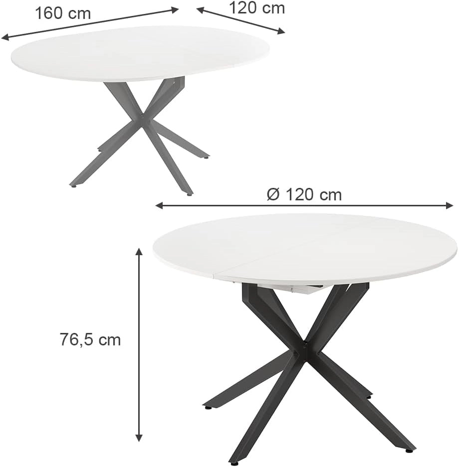 tavolo da pranzo allungabile Loyd, Bianco/nero, 120 x 76.5 cm Estensibile