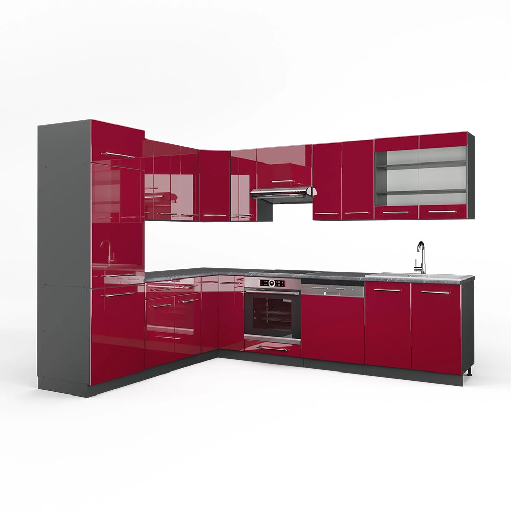 Cucina angolare completa Fame-Line Bordeaux lucido/Antracite 287 x 60 cm, PL Antracite Vicco