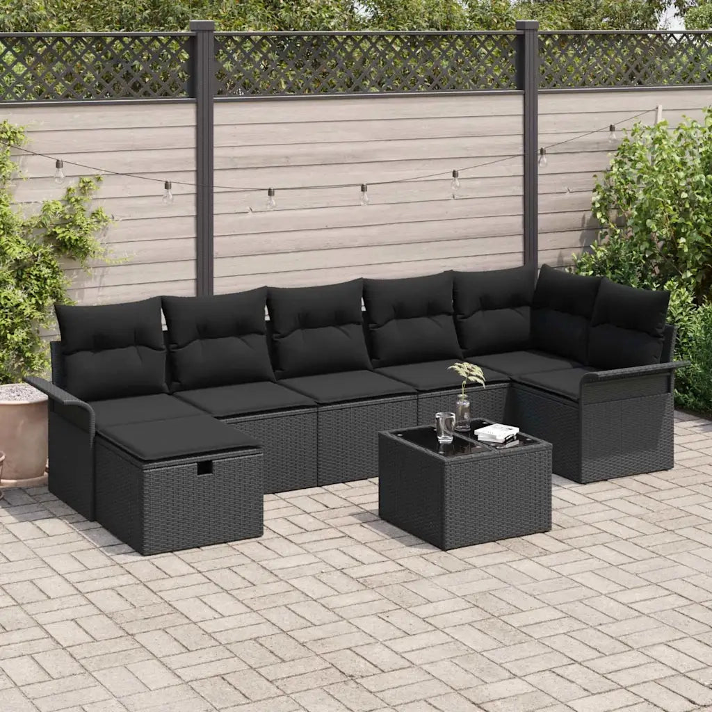 Set Divano da Giardino con cuscino 8 pcs Nero polyrattan 3358912