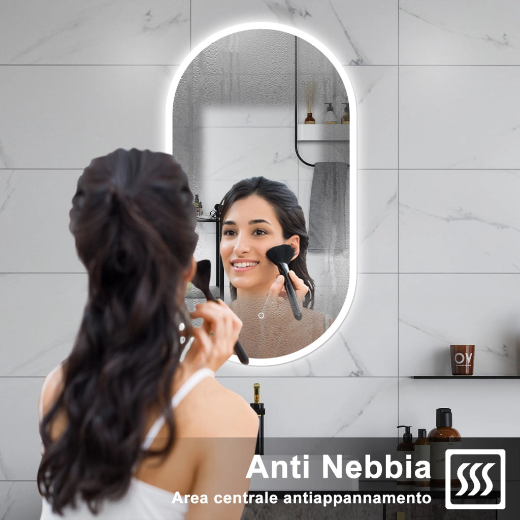 AICA Specchio da bagno 80 x 60 cm, dimmerabile，interruttore touch， Funzione Memoria, antiappannamento