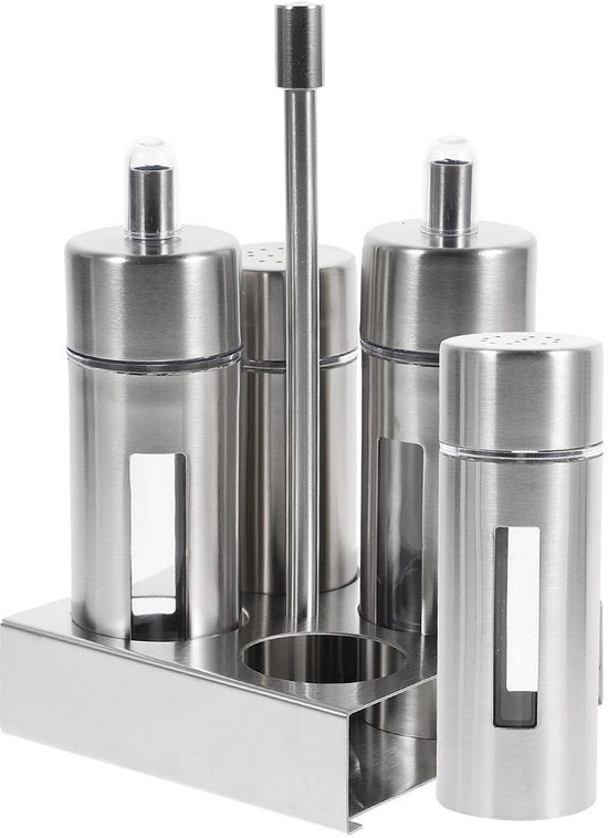 Set di oli e aceti - Dispensatore di erbe - Fustino di acciaio inossidabile - Shaker di sale e pepe - Accessorio da cucina - Ideale per il piano di lavoro