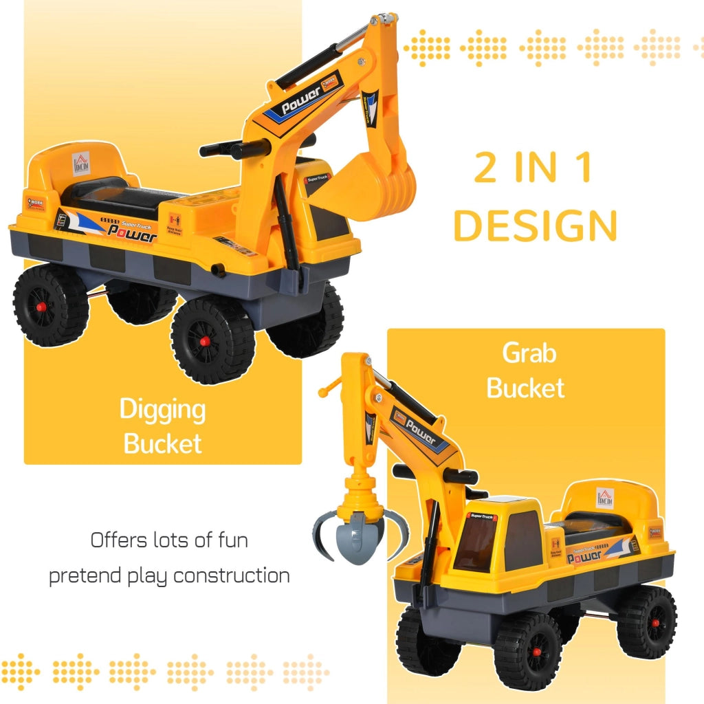 Escavatore Ruspa Cavalcabile 90x28x58 cm per Bambini Giallo